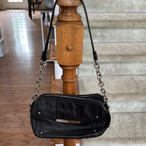 B. Makowsky Black Leather Shoulder Bag with Chain Strap